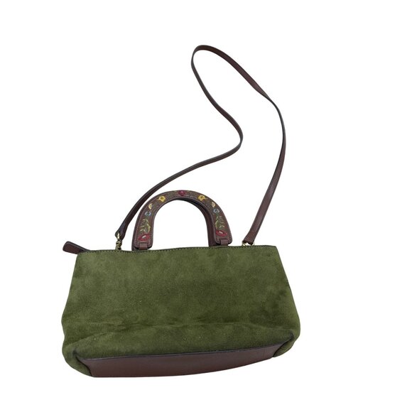 Relic Handbags - Relic Green Suede Brown Leather Floral Handle Crossbody Bag SKU 7056